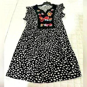 Kirundo Dress Womens Size Small Blue Floral Embroidered Ruffle Sleeve Boho